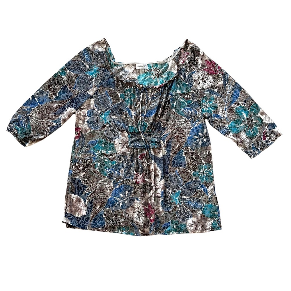 NWT Avenue Top Womens 18 Plus Sheer Floral Peasant Blouse Whimsical Fairy